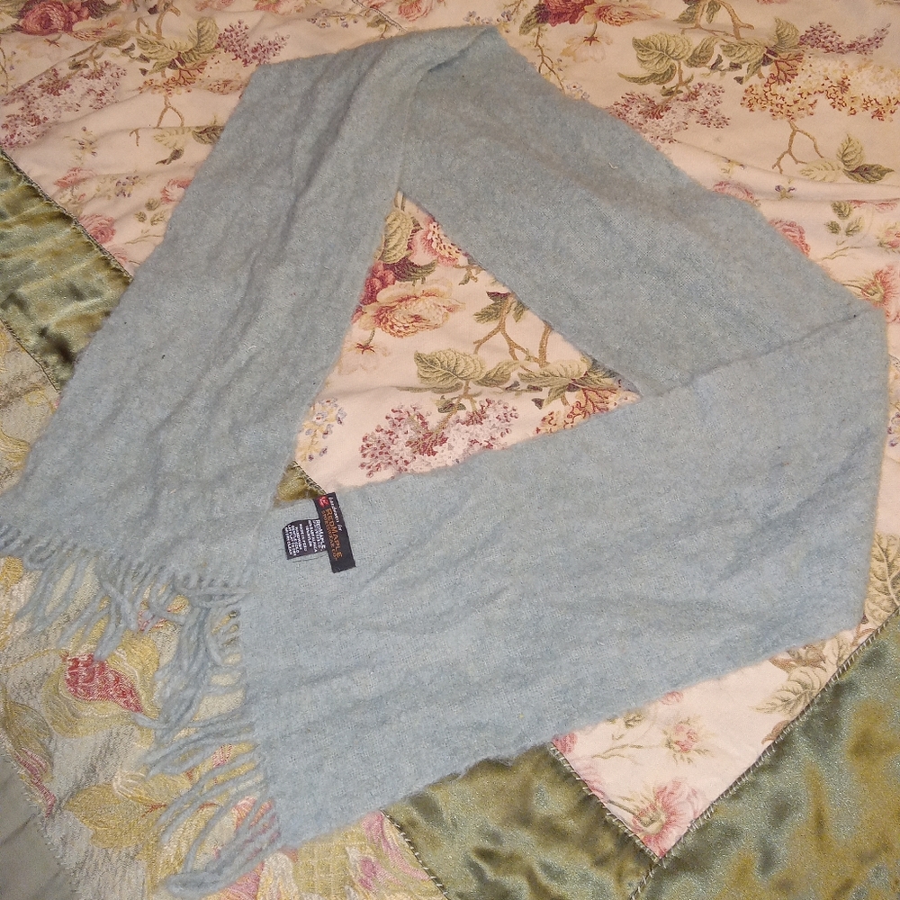 Blue Alpaca Wool Scarf with Fringe